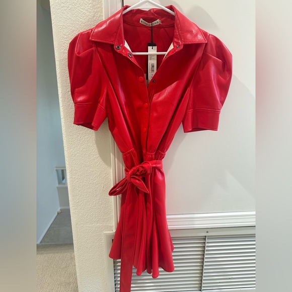 NWT Alice + Olivia Lurlene Vegan Leather Mini Dress in Red Size 0 - Picture 5 of 8